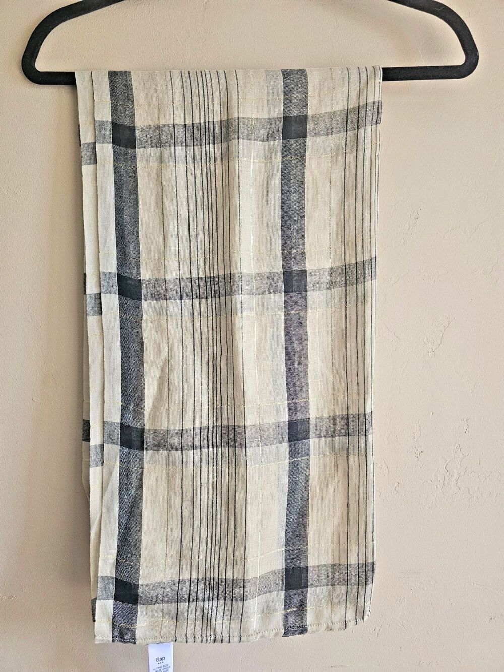 Gap-Tan Plaid Theme Scarf Long Gold Metallic Threads Poly blend-Infinity
